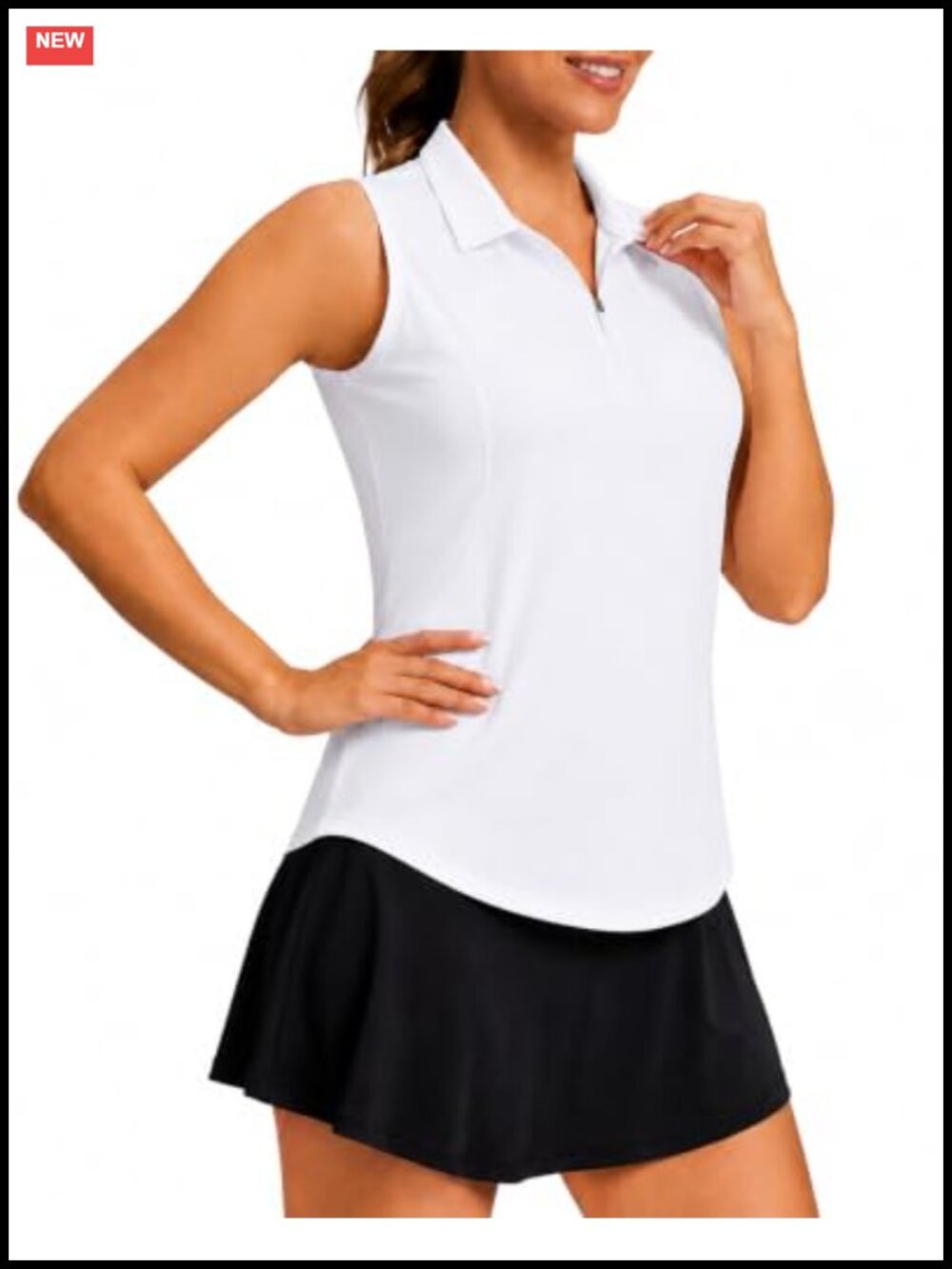 Sleeveless Golf Polo Shirt Quarter Zip Collar UPF 50+ Polyester Spandex
